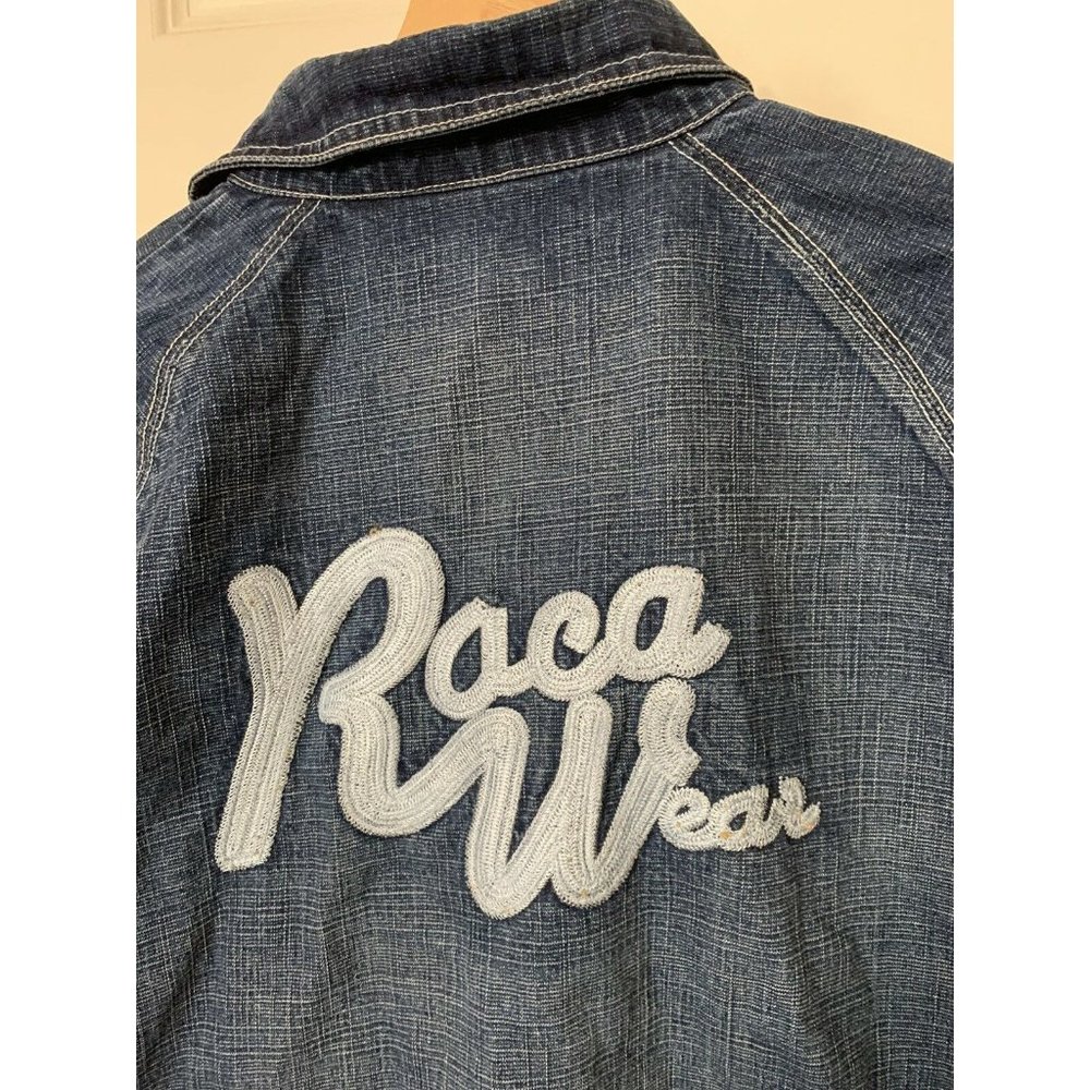 Vintage ROCA‎ WEAR Men’s Sz XL DENIM Blue Medium WASH JACKET COAT Embroid…
